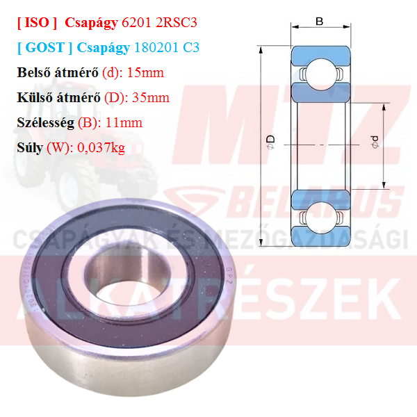 Csapágy 6201 2RS C3 GPZгпз-36